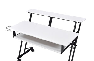 English Elm Suitor White & Black Studio Desk with Sliding Keyboard Tray, 61-Key Support, Open Storage, Casters B2726P297802