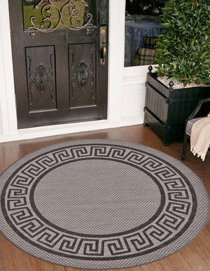 Unique Loom Outdoor Border Greek Key Machine Made Geometric Rug Gray, Black/Gray/Silver 6' 0" x 6' 0"
