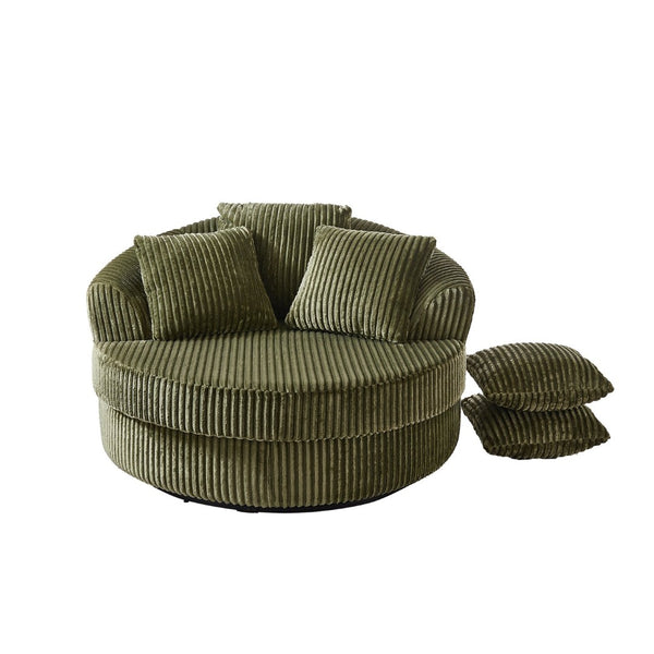 English Elm 360° Swivel Round Corduroy Lounge Chair Oversized Sculptural Seat for Living Room Green W3705S00038