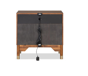 English Elm Mid Century Modern Walnut Nightstand Rubberwood Usb Port Gold Tapered Legs Bedroom B2741P433338