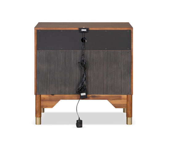 English Elm Mid Century Modern Walnut Nightstand Rubberwood Usb Port Gold Tapered Legs Bedroom B2741P433338