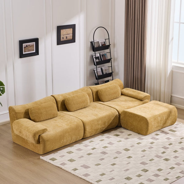 English Elm Modular Chenille Deep Seat Sectional Sofa with Bamboo Frame for Living Room Lounge Yellow W1829S00067
