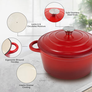English Elm Miereirl Enameled 4.5 Quart Dutch Oven Red with Shower Lid, Nonstick Porcelain Coating, Versatile Cooking T3950P385669