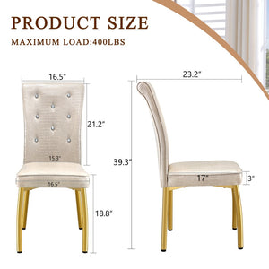 English Elm A Set of 2 Crystal Button Faux Leather Dining Chairs with Embossed Croc Texture Beige,Gold W3226P340253