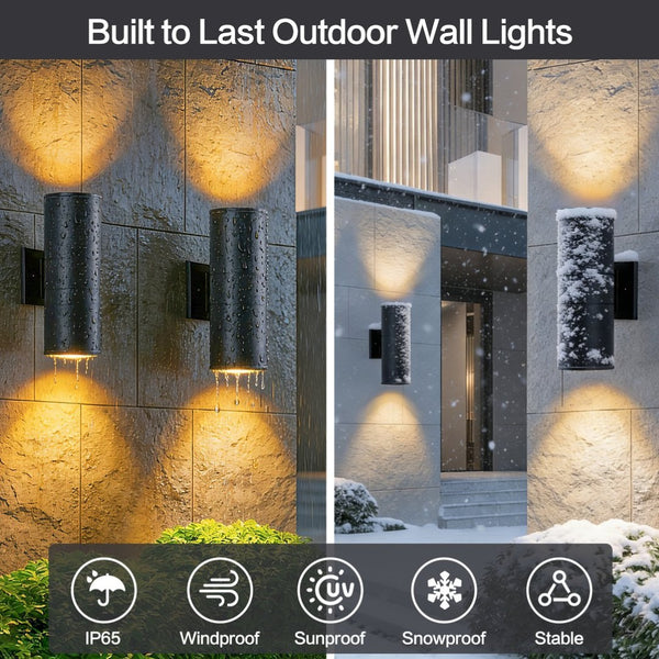 English Elm 12in Matte Black Aluminum Outdoor Wall Sconces up Down Lighting for Porch Patio Set of 4 W2312P416007