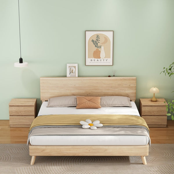 English Elm 19.7-inch Matte Finish Nightstand with Touch Release Drawers for Minimalist Bedrooms Natural W3151P407886