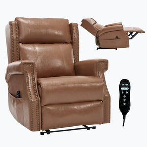 English Elm Emon's Overstuffed Chenille Power Lift Recliner with Massage Heat and Charging Ports Camel W1803S00093