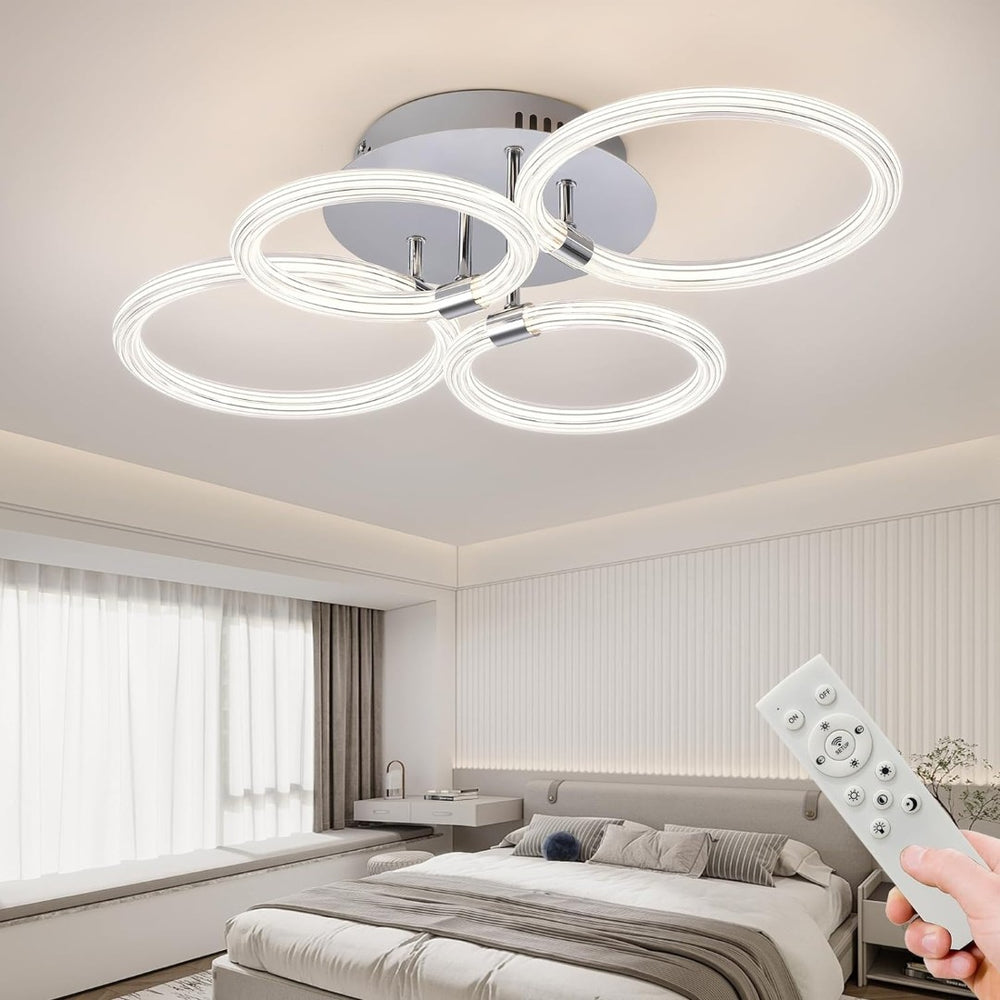 English Elm Modern Acrylic Ring Flush Mount Led Fixture Dimmable Remote Six Rings Four Heads T3177P283987