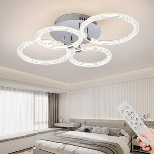 English Elm Modern Acrylic Ring Flush Mount Led Fixture Dimmable Remote Six Rings Four Heads T3177P283987