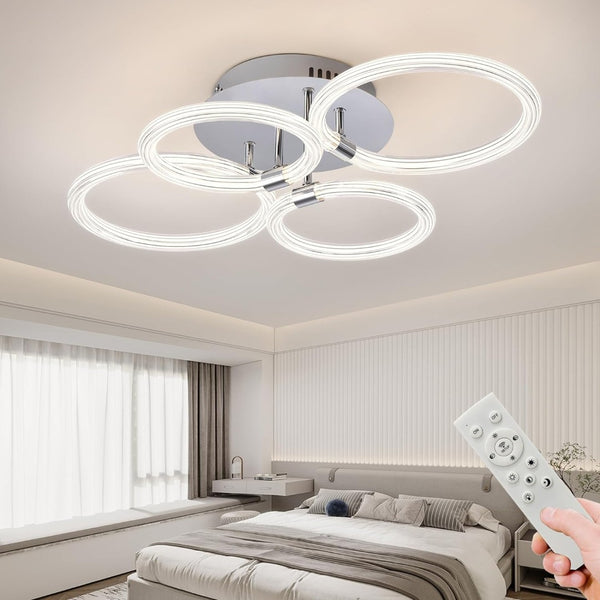 English Elm Modern Acrylic Ring Flush Mount Led Fixture Dimmable Remote Six Rings Four Heads T3177P283987