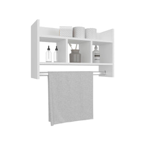 English Elm Bathroom Wall Shelf with Towel Bar — Space-Saving White Engineered Wood Organizer with 4 Shelves B070P368076