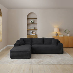 English Elm 105'' Modular L-shape Sectional Corduroy Deep Seat Cloud Sofa for Living Room Lounge Black W1117P377676