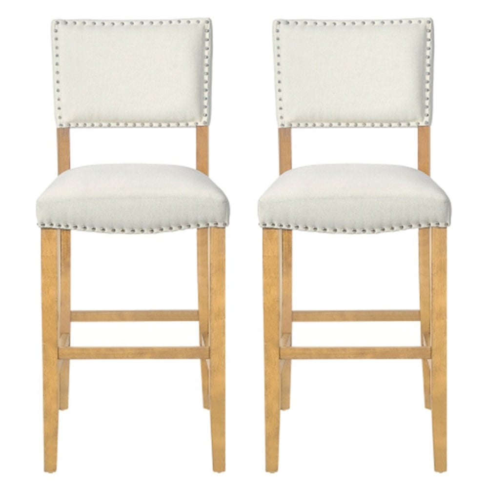 English Elm Barstools Set of 2 Nailhead Trim Beige Fabric Rubberwood Frame for Kitchen Island N780P366607N