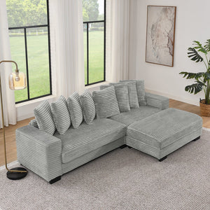 English Elm Corduroy Stylish Modular Sleeper Sectional Sofa – Gray Tufted Design With Versatile Footrests & Easy Assembly W487S00341