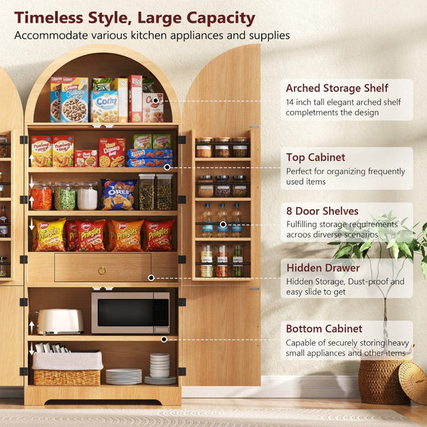 English Elm K&k Farmhouse Pantry Cabinet 72 Inch Tall Mdf Cupboard with Adjustable Shelves Natural N707S000020Y