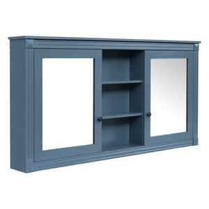 English Elm 55 Inch Wall Mount Medicine Cabinet Dual Mirrored Doors Soft Close Bathroom Vanity Storage Blue N710P401342C