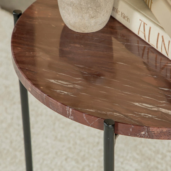 English Elm Kohala Genuine Marble Top Round Side Table with Matte Iron Base for Modern Interiors B062P447779