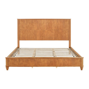 English Elm Solid Rubberwood Queen Platform Bed Tall Headboard Natural Grain No Box Spring W1716S00031