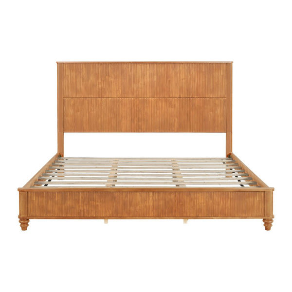 English Elm Solid Rubberwood Queen Platform Bed Tall Headboard Natural Grain No Box Spring W1716S00031