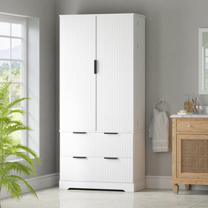 English Elm 72" Modern Fluted Pantry Cabinet with 2 Large Silent Drawers, 8-Door Spice Rack & Adjustable Shelf Organizer White W2917P294993