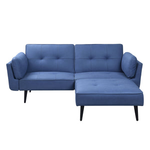 English Elm Nafisa Blue Fabric Convertible Sofa with Ottoman, Pocket Coil Seats, Button Tufted, 2 Pillows B2726S00485