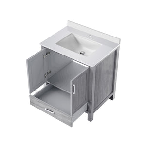 English Elm Distressed Grey Bath Vanity 30 in. W x 22 in. D with White Quartz Top, Solid Wood, Soft-Close Storage B2731P258793