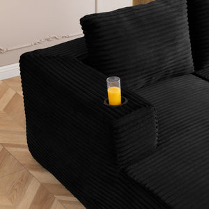English Elm 132" Modular U-shaped Corduroy Sectional with Cloud Cushioning and Built-in Cupholders W1117S00314