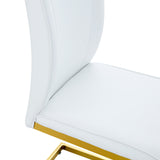 English Elm Luxury Simple Arch Chair - Set Of 2 White Pu Material High Resilience Dining Chair With Arched Metal Gold Leg.