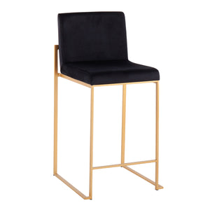 English Elm Fuji 26" High Back Velvet Counter Stools Set Of 3 - Luxurious Black Upholstery & Gold Steel Frame B202P221983