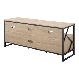 English Elm Folia Contemporary Tv Stand with Natural Wood Top and Black Steel Open Display Niches B202S01357