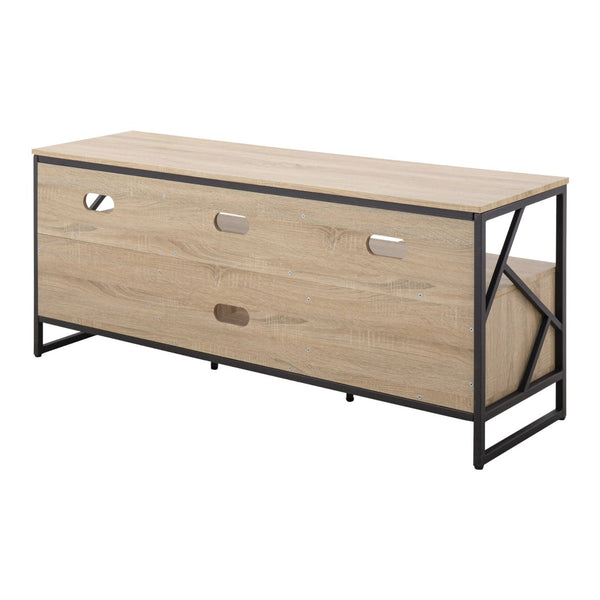 English Elm Folia Contemporary Tv Stand with Natural Wood Top and Black Steel Open Display Niches B202S01357