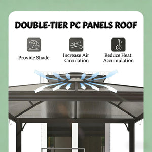 English Elm Outdoor Hardtop Grill Pergola with Polycarbonate Roof Uv Protection and Smoke Vent T3971S00154