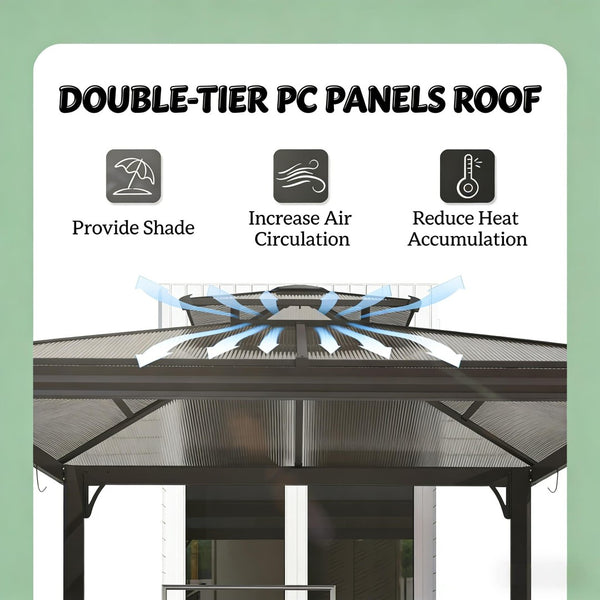 English Elm Outdoor Hardtop Grill Pergola with Polycarbonate Roof Uv Protection and Smoke Vent T3971S00154