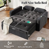 English Elm 66.5" Upholstered Sleeper Bed , Pull Out Sofa Bed Couch Attached Two Throw Pillows,Dual Usb Charging Port and Adjustable Backrest For Living Room Space, Black