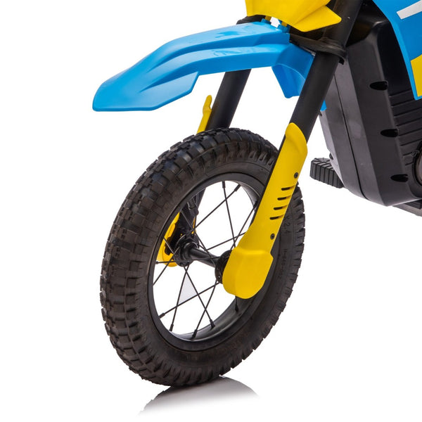 English Elm 24v 250w Kids Off-road Electric Motorcycle with Led Lights Bluetooth and Rear Suspension Blue W1578P203980