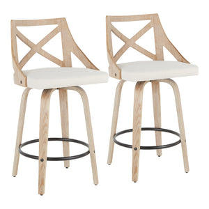 English Elm 26" Swivel Counterstools Whitewashed Wood X-back Farmhouse Kitchen Seating Set of 2 B202S00177
