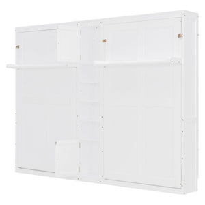 English Elm Dual Twin Murphy Beds with Built-In Cabinets & Shelves for Space-Saving Guest Rooms and Studios White N820S00058K
