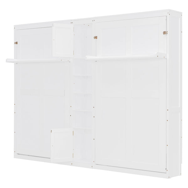 English Elm Dual Twin Murphy Beds with Built-In Cabinets & Shelves for Space-Saving Guest Rooms and Studios White N820S00058K