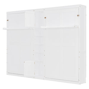English Elm Dual Twin Wall Murphy Beds with Storage Tower Shelves for Kids or Guest Rooms White N820S00058K-1