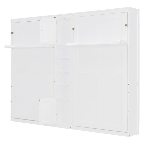 English Elm Dual Twin Wall Murphy Beds with Storage Tower Shelves for Kids or Guest Rooms White N820S00058K-1