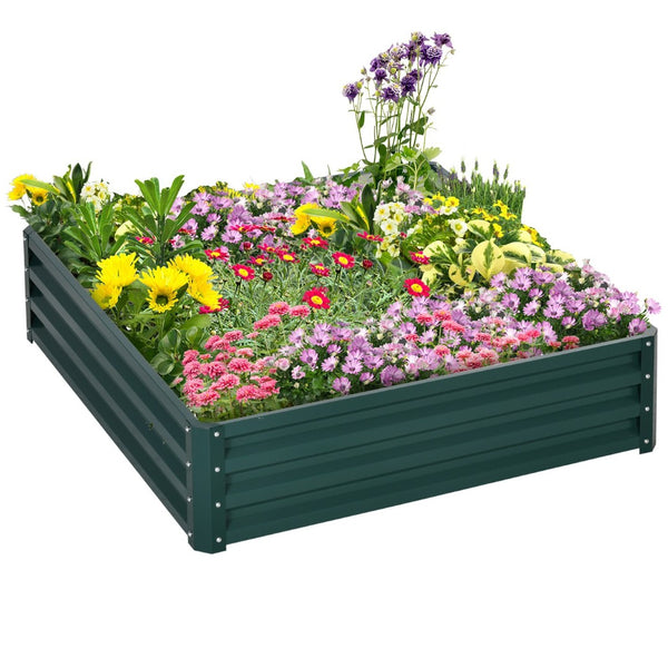 English Elm Outsunny Galvanized Steel Raised Garden Bed, 4' X 4' Modern Planter For Vegetables, Herbs & Flowers W2225P174408-GIGA