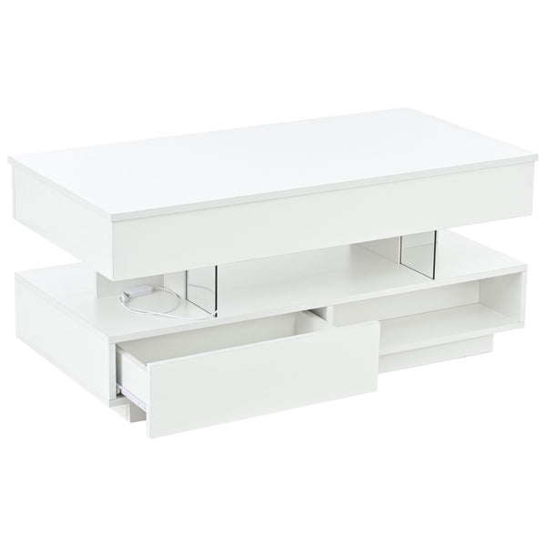 English Elm 39.3" Lift Top Coffee Table with Hidden Storage, 2 Drawers, Adjustable LED Ambience Lights and Durable Lift Mechanism White W3871P368909