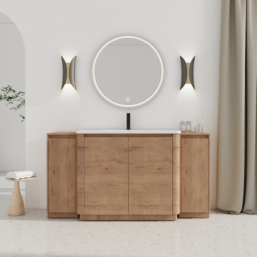 English Elm 64'' Freestanding Bathroom Vanity Oak Melamine Plywood with Ceramic Sink Soft Close W999S00515