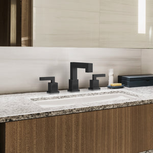 English Elm Matte Black Widespread Bathroom Faucet - Elegant Waterfall Design, 2-Handle, Durable & Modern Style T3177P277508