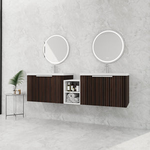 English Elm 72 Inch Soft Close Vanity with Resin Sink & Small Shelves, Wall-Mounted 72" Dual-Door Storage, Eco Plywood Finish W999S00261