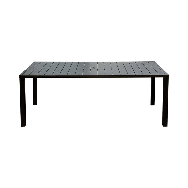 English Elm Outdoor Dining Table For 8 - Stylish Slatted Metal Patio Table With Umbrella Hole For All Seasons W1859P359822