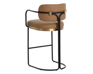Sunpan Jalen Barstool - Stylish Milliken Cognac With Gold Accents, Perfect For Home Or Commercial Spaces Brown Faux Leather 111701