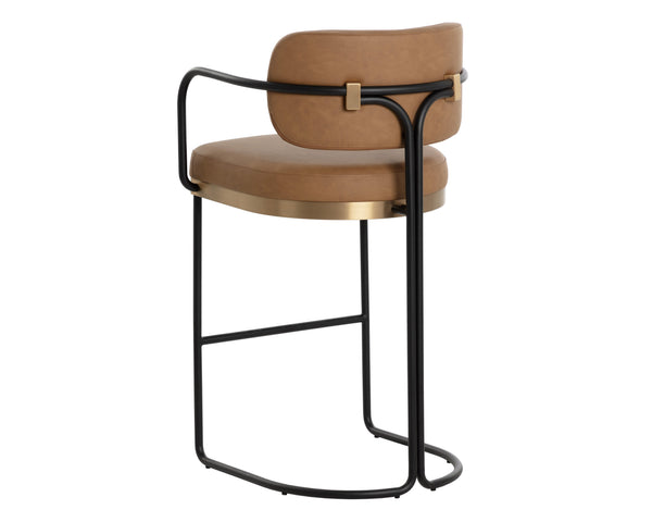 Sunpan Jalen Barstool - Stylish Milliken Cognac With Gold Accents, Perfect For Home Or Commercial Spaces Brown Faux Leather 111701