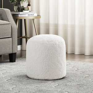 English Elm Modern Faux Fur Pouf Ottoman Accent Seat — Plush Cylindrical Footstool, Cozy Living Room Accent Off White 17 L x 17 W x 18 H B011P251654