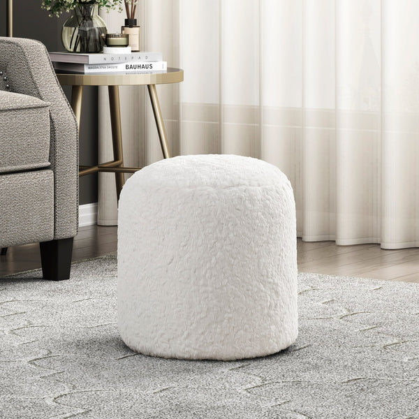 English Elm Modern Faux Fur Pouf Ottoman Accent Seat — Plush Cylindrical Footstool, Cozy Living Room Accent Off White 17 L x 17 W x 18 H B011P251654